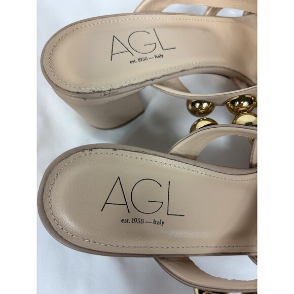 AGL Attilio Giusti Leombruni Strappy Sandals Beige Leather Gold Studs Size 40 - Picture 7 of 12